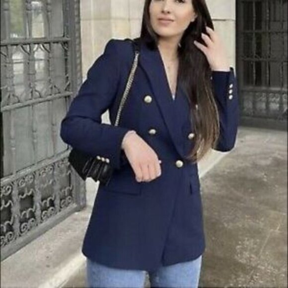 Zara Tailored Blazer with Buttons Navy Blue XS - Picture 5 of 16